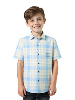 CAVIO - Boys Blue Cotton Checks Casual Half Sleeve Shirt