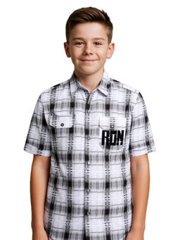 CAVIO - Boys Black Cotton Checks Casual Half Sleeve Shirt