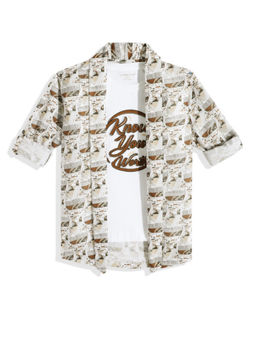 CHARCHIT - Boys White Regular Fit Printed Full Sleeves T-Shirt with Jacket