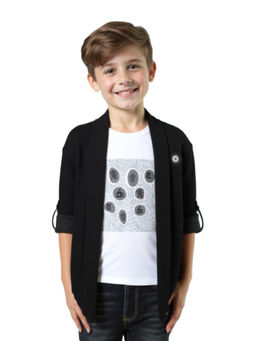 CHARCHIT - Boys Black Regular Fit Full Sleeves Casual T-Shirt with Jacket