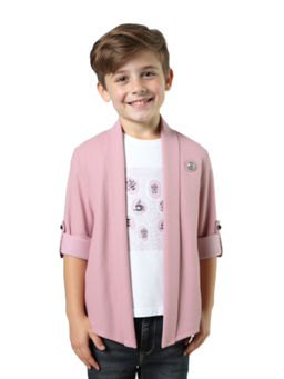 CHARCHIT - Boys Pink Regular Fit Full Sleeves Casual T-Shirt with Jacket