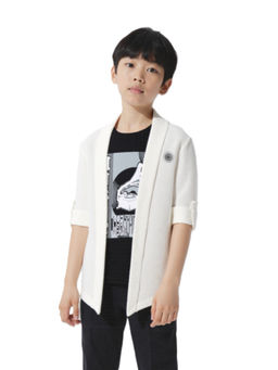 CHARCHIT - Boys White Regular Fit Full Sleeves Casual T-Shirt with Jacket