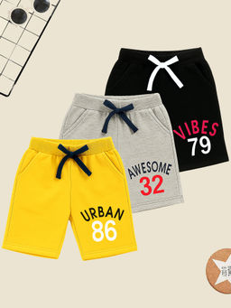 Kuchipoo - Boys Multi-Color Regular Fit Cotton Shorts (Pack of 3)