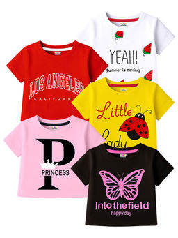 Kuchipoo - Girls Multi-Color Cotton T-Shirts (Pack of 5)