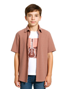 CHARCHIT - Boys Rust Casual Half Sleeve Shirt with T-Shirt