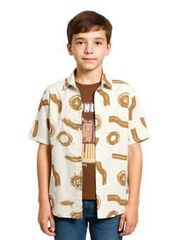 CHARCHIT - Boys Mustard Printed Casual Half Sleeve Shirt with T-Shirt