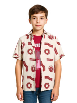 CHARCHIT - Boys Red Printed Casual Half Sleeve Shirt with T-Shirt