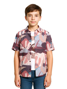 CAVIO - Boys Pink Regular Fit Printed Half Sleeves Shirt with T-Shirt