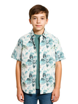CAVIO - Boys Green Regular Fit Floral Half Sleeves Casual Shirt with T-Shirt