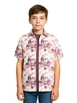 CAVIO - Boys Purple Regular Fit Floral Half Sleeves Casual Shirt with T-Shirt
