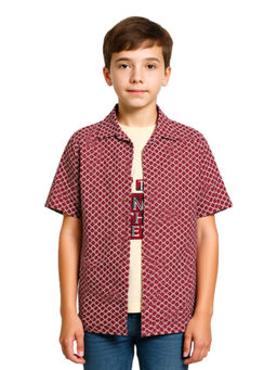 CAVIO - Boys Red Regular Fit Printed Half Sleeves Casual Shirt with T-Shirt