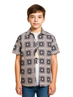 CAVIO - Boys Grey Cotton Regular Fit Printed Half Sleeves Casual Shirt with T-Shirt