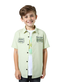 CAVIO - Boys Green Cotton Regular Fit Half Sleeves Shirt with T-Shirt