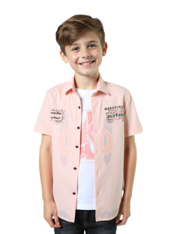 CAVIO - Boys Pink Cotton Regular Fit Half Sleeves Shirt with T-Shirt