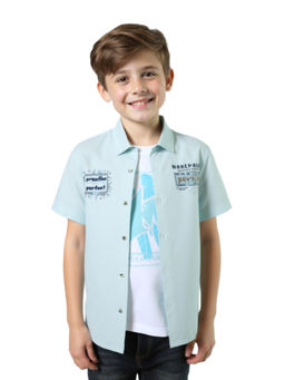 CAVIO - Boys Blue Cotton Regular Fit Half Sleeves Shirt with T-Shirt