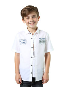 CAVIO - Boys White Cotton Regular Fit Half Sleeves Shirt with T-Shirt