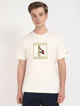 Tommy Hilfiger - Off White Logo Regular-Fit Cotton T-Shirt