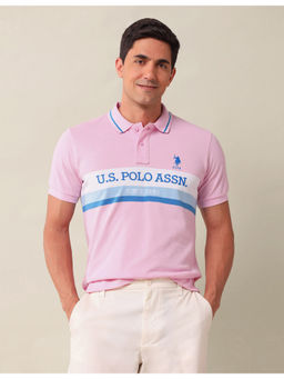 U.S. POLO ASSN. - Stripes Pink Half Sleeves Collar Neck Polo T-Shirt