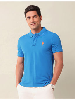 U.S. POLO ASSN. - Solid Blue Half Sleeves Collar Neck Polo T-Shirt