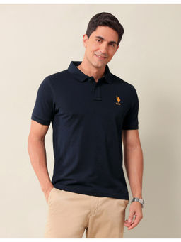 U.S. POLO ASSN. - Solid Blue Half Sleeves Collar Neck Polo T-Shirt