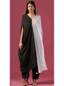 "Two Sisters" by Gyans - Black Kaftan with Pant (Set of 2)