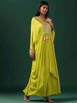 "Two Sisters" by Gyans - Green Kaftan with Pant (Set of 2)