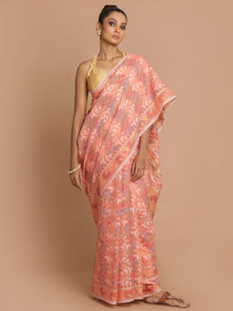 Indethnic - Banarasi Pink Woven Design Daily Wear Saree With Unstitched Blouse
