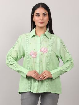 OSKOS - Green Embroidered Regular Shirt
