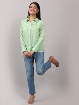 OSKOS - Green Embroidered Regular Shirt