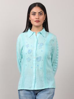 OSKOS - Blue Embroidered Regular Shirt