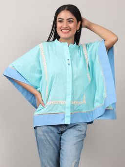 OSKOS - Blue Solid Regular Kaftan Top