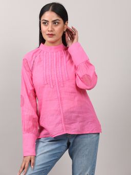 OSKOS - Pink Embroidered Regular Top