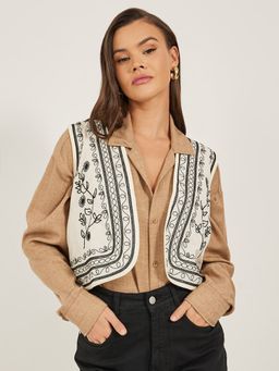 Styli - Off White Embroidered Regular Jacket