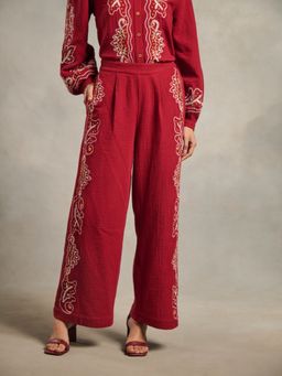 Style Island - Maroon Embroidered Relaxed Pant