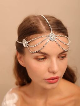 Yellow Chimes - Silver Toned Crystal Studded Head Chain