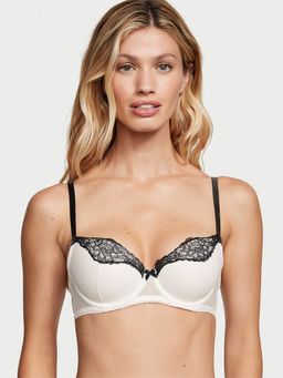 Victoria's Secret - White Dream Angels Lightly Lined Dotted Mesh Demi Bra