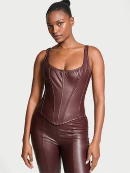 Victoria's Secret - Red Very Sexy Classic Faux Leather Corset Set (M DD)