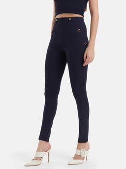 Kazo - Gold Button Detail Jeggings with Pin Seam At Front