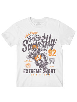 THREADCURRY - Original Superfly Boys Graphic Printed T-Shirt - White