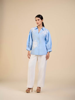ORIGANI - Blue Iceberg Embroidered Shirt