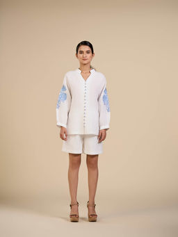 ORIGANI - White Rosette Embroidered Shirt