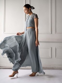 Label Rishmaan - Spark Grey Embellished Co-Ord (Set of 2)