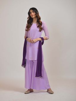 Label Rishmaan - Lilac Embroidery Kurta with Sharara and Dupatta (Set of 3)