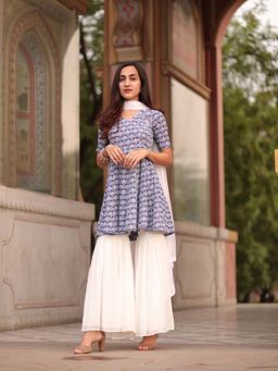 Label Rishmaan - Ruhani Printed Kurta with Sharara and Dupatta (Set of 3)