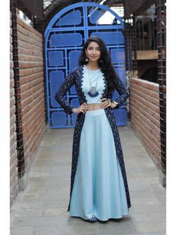 Label Rishmaan - Royal Blush Ensemble Crop Top with Skirt and Jacket (Set of 3)