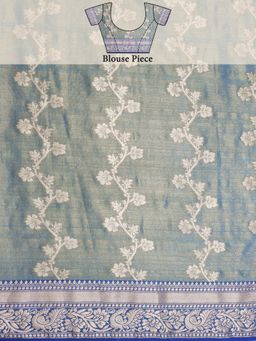 Mimosa - Women Traditional Kanjivaram Art Silk Turquoise Saree with Unstitched Blouse