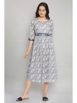 Aurelia - Stonewash Grey Cotton Gathered Dress