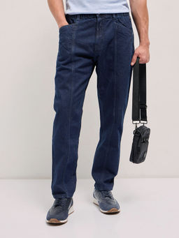 The Bear House - Men'S Dark Blue Relaxed Solid Cotton Jeans