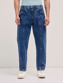 The Bear House - Men'S Mid Blue Relaxed Solid Cotton Jeans