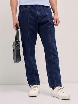 The Bear House - Men'S Dark Blue Relaxed Solid Cotton Jeans